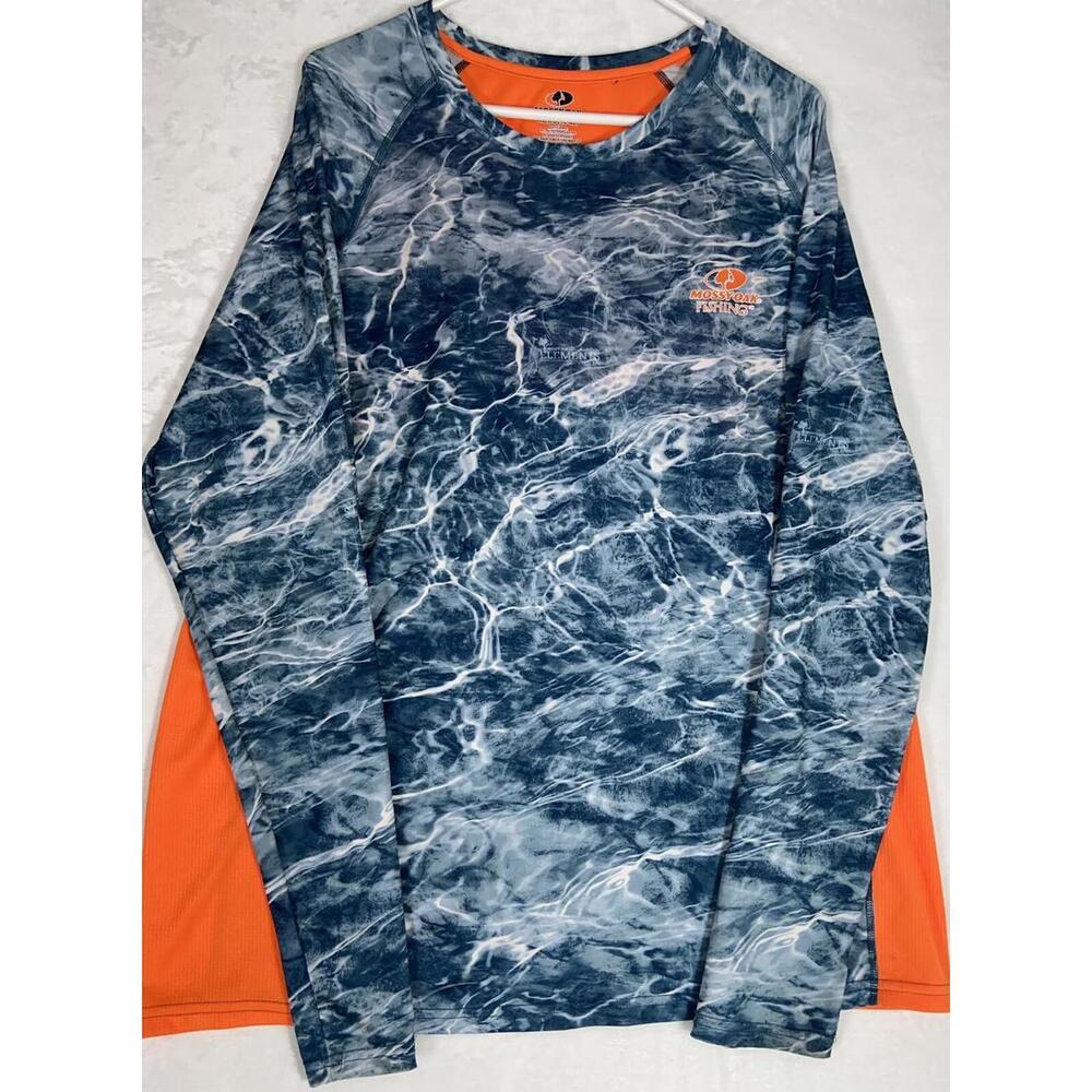 Mossy Oak Men's XL Long Sleeve Performance Fishing Shirt Outdoors Hi Viz Stain